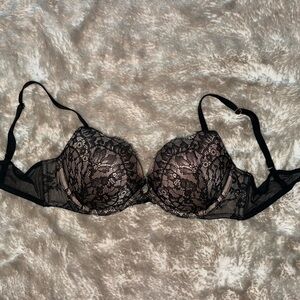 Victoria's Secret Black Lace Bra with Nude Underlay